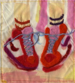 Felted and embroidered illustrative mixed media textiles piece